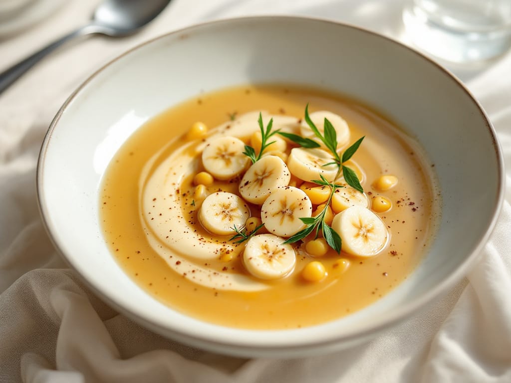 Warme Mandel-Bananen-Suppe mit Zimt und Kardamom