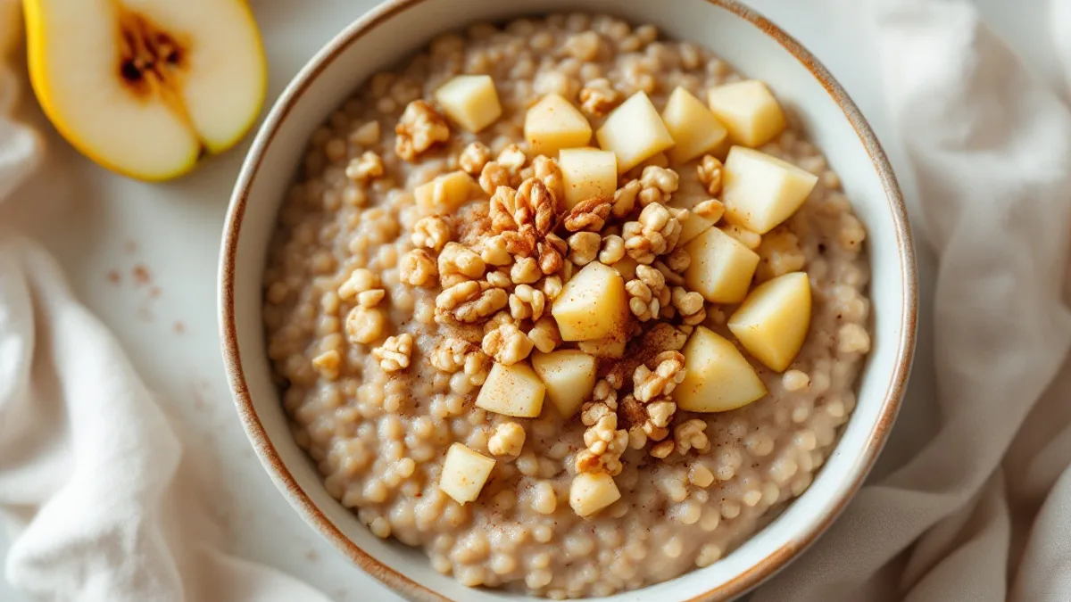 Warmer Buchweizen-Porridge mit Birne, Walnüssen und Zimt