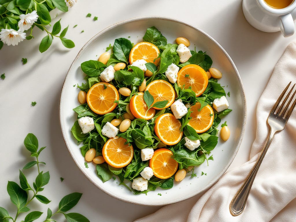 Warmer Fenchel-Orangen-Salat mit gerösteten Mandeln und Ziegenkäse