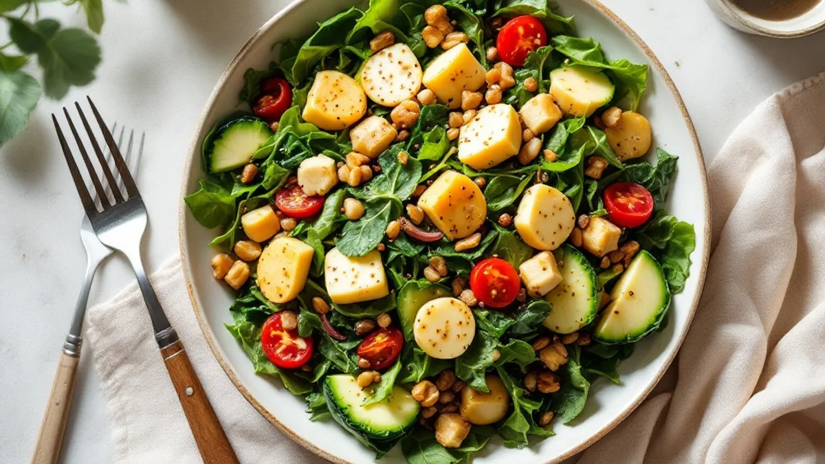 Warmer Grünkohl-Salat mit Birne, Walnuss und Blauschimmelkäse