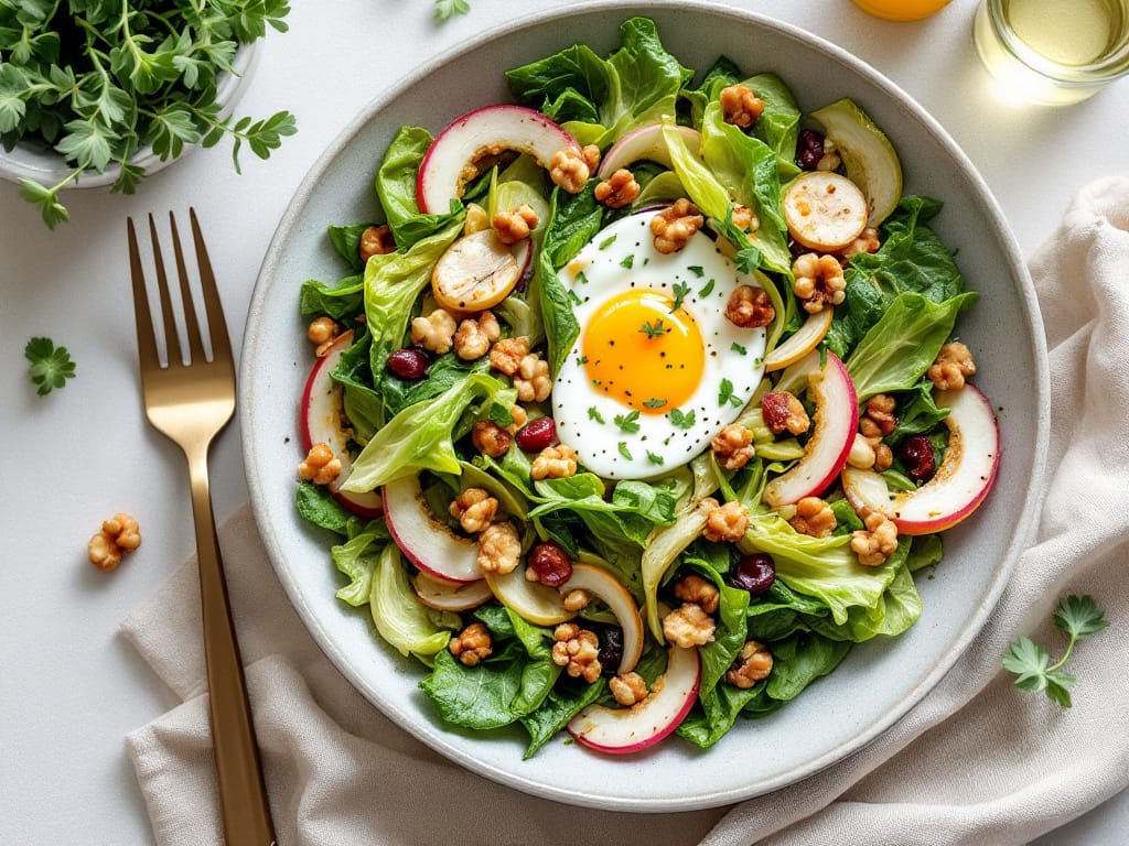 Warmer Grünkohl-Salat mit Birne, Walnuss und Blauschimmelkäse