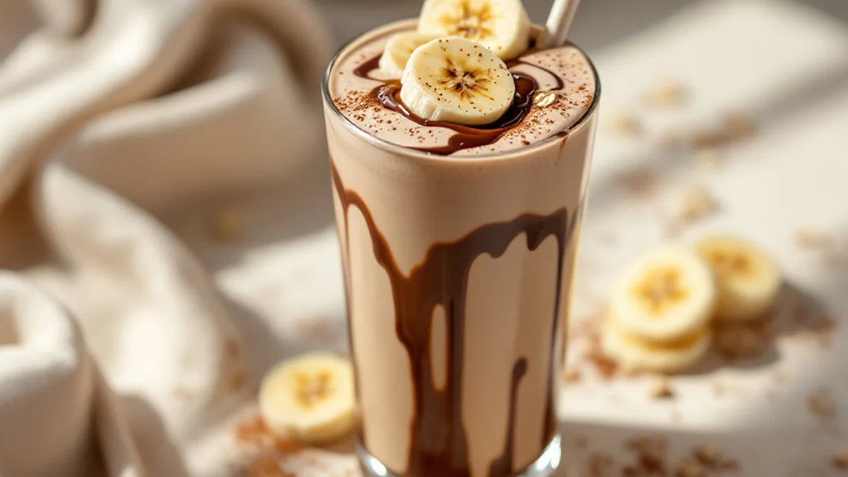 Topli shake od zobenih pahuljica i kakaa s bananom i lješnjakovim maslacem