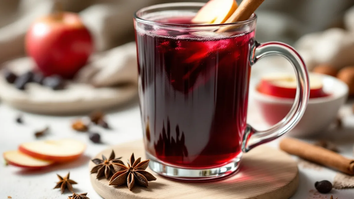 Warmer Holunder-Zimt-Drink mit Apfel und Nelken