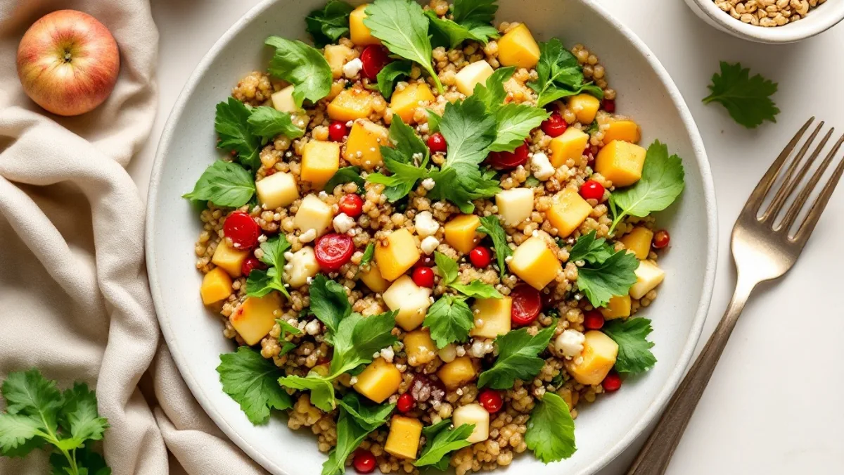 Warmer Quinoa-Salat mit geröstetem Kürbis, Granatapfel und Ziegenkäse