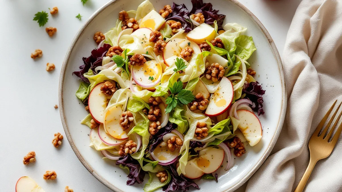Warmer Rotkohl-Apfel-Salat mit Walnüssen und Ziegenfrischkäse