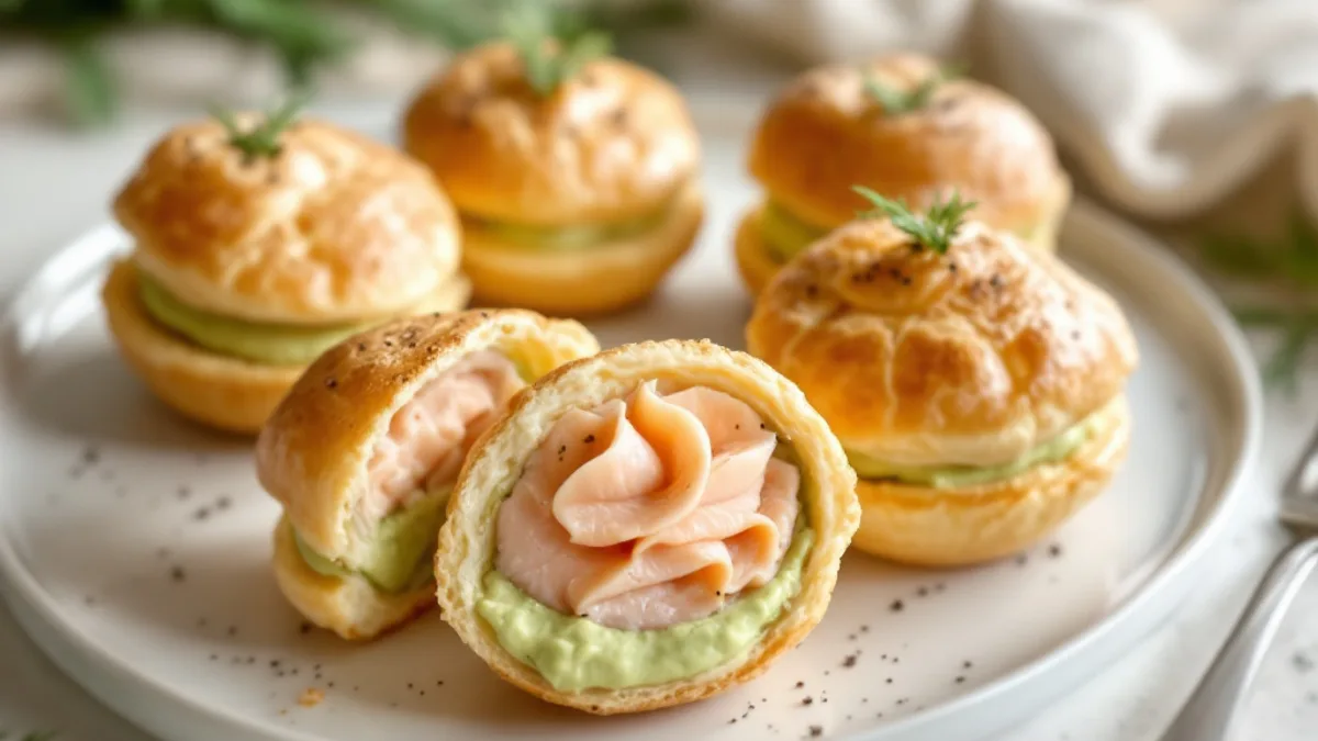 Herzhafte Brandteig-Törtchen mit Avocado-Lachscreme