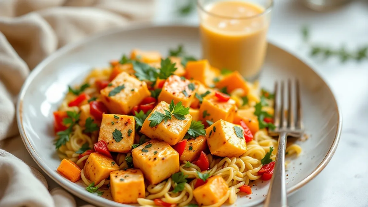 Buntes Wintergemüse mit mariniertem Tofu