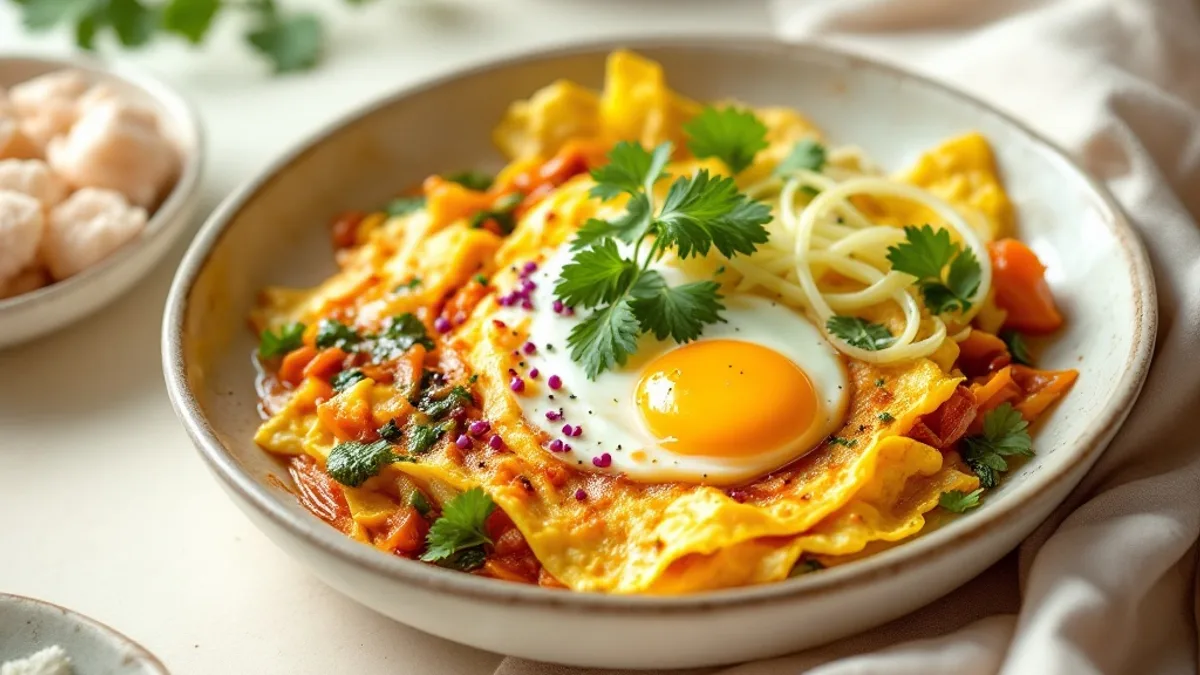 Würziges Kimchi-Omelett mit Frühlingszwiebeln