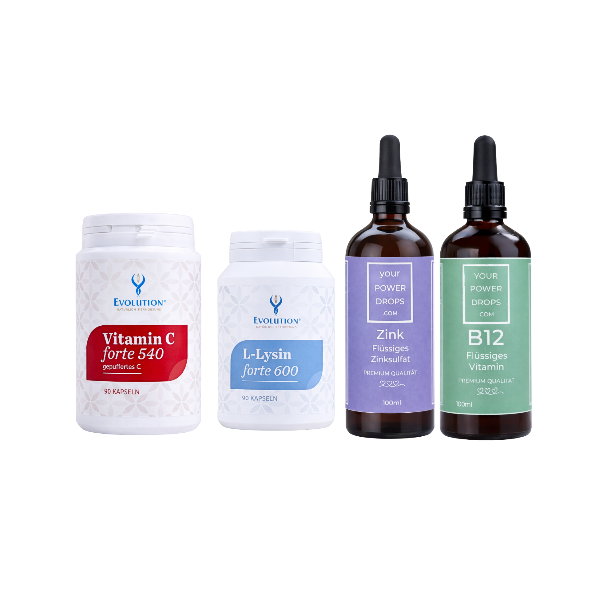 Starterset - Premium Qualität Flüssiges Zink + Vitamin B 12, Vitamin C forte 540, L - Lysin forte 600
