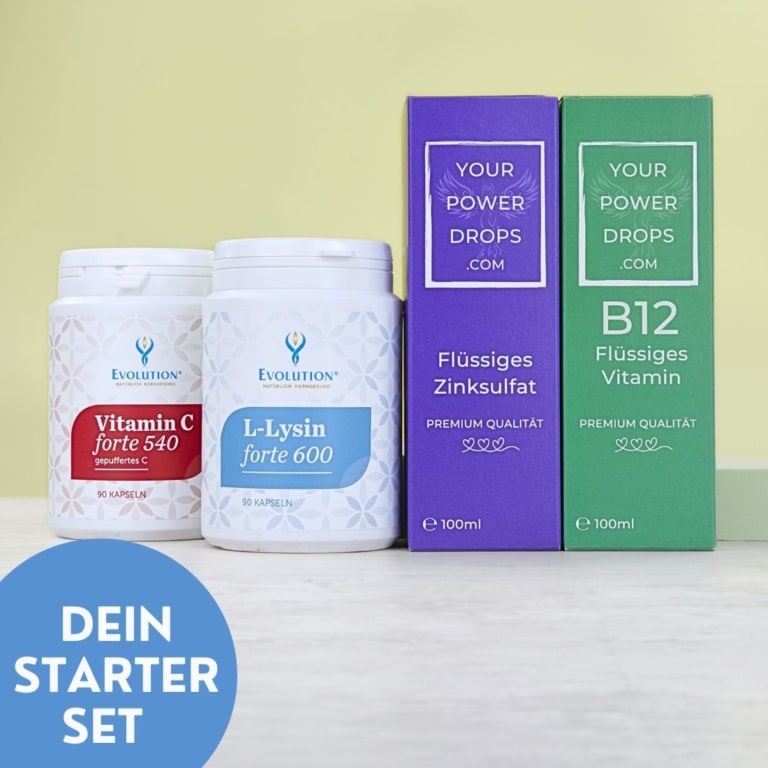 Starterset - Premium Qualität Flüssiges Zink + Vitamin B 12, Vitamin C forte 540, L - Lysin forte 600