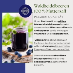 Bio Wild Wald Heidelbeeren Muttersaft, Premium Qualität, konform, 3 x 1000 ml