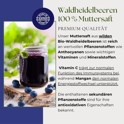 Bio Wild Wald Heidelbeeren Muttersaft, Premium Qualität, konform, 3 x 1000 ml