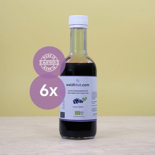 Original Bio Wild-Waldheidelbeeren Muttersaft, 6 x 250 ml im Geschenkbox