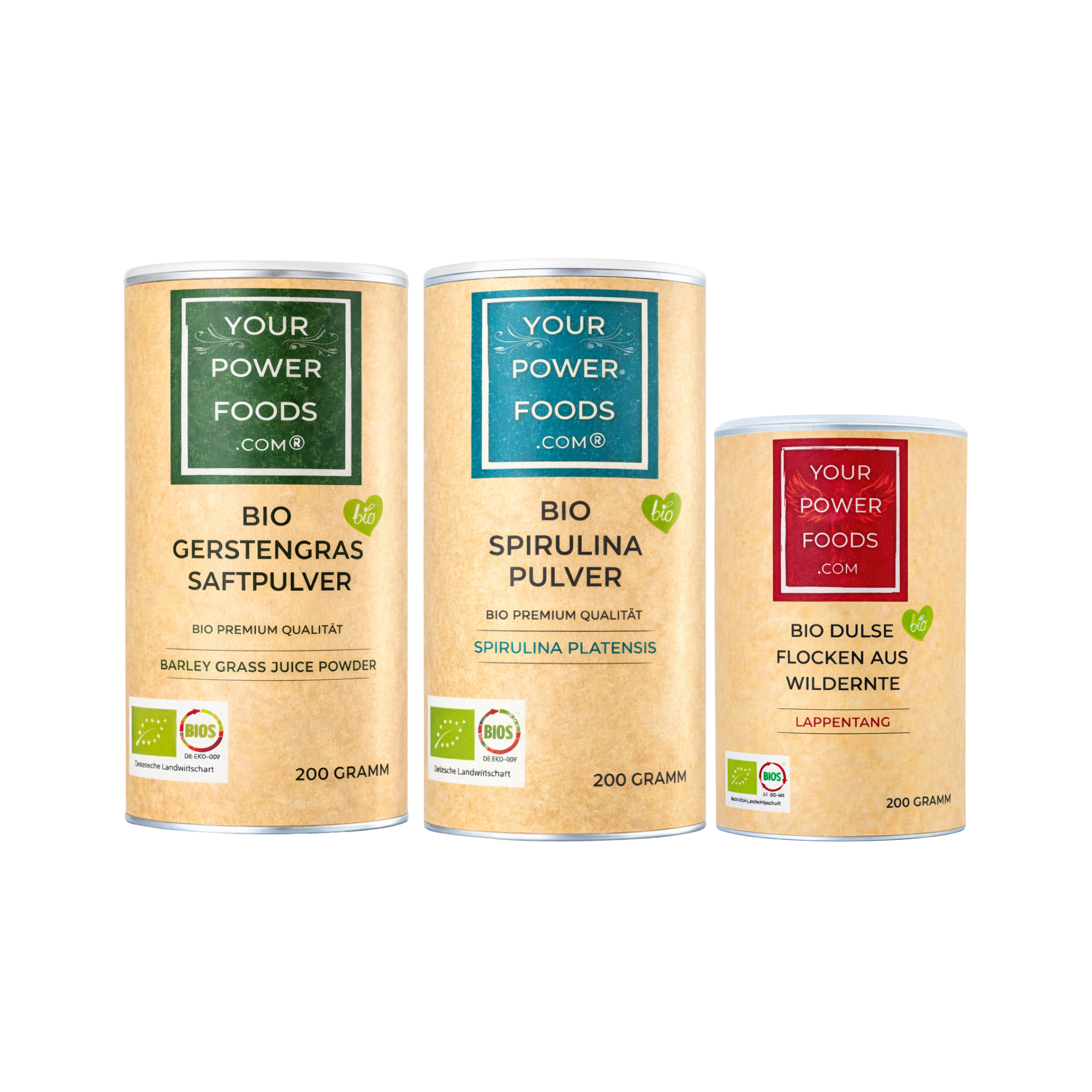 Power Foods Trio - Bio Spirulina, Dulse, Flocken, Gerstengras im Set