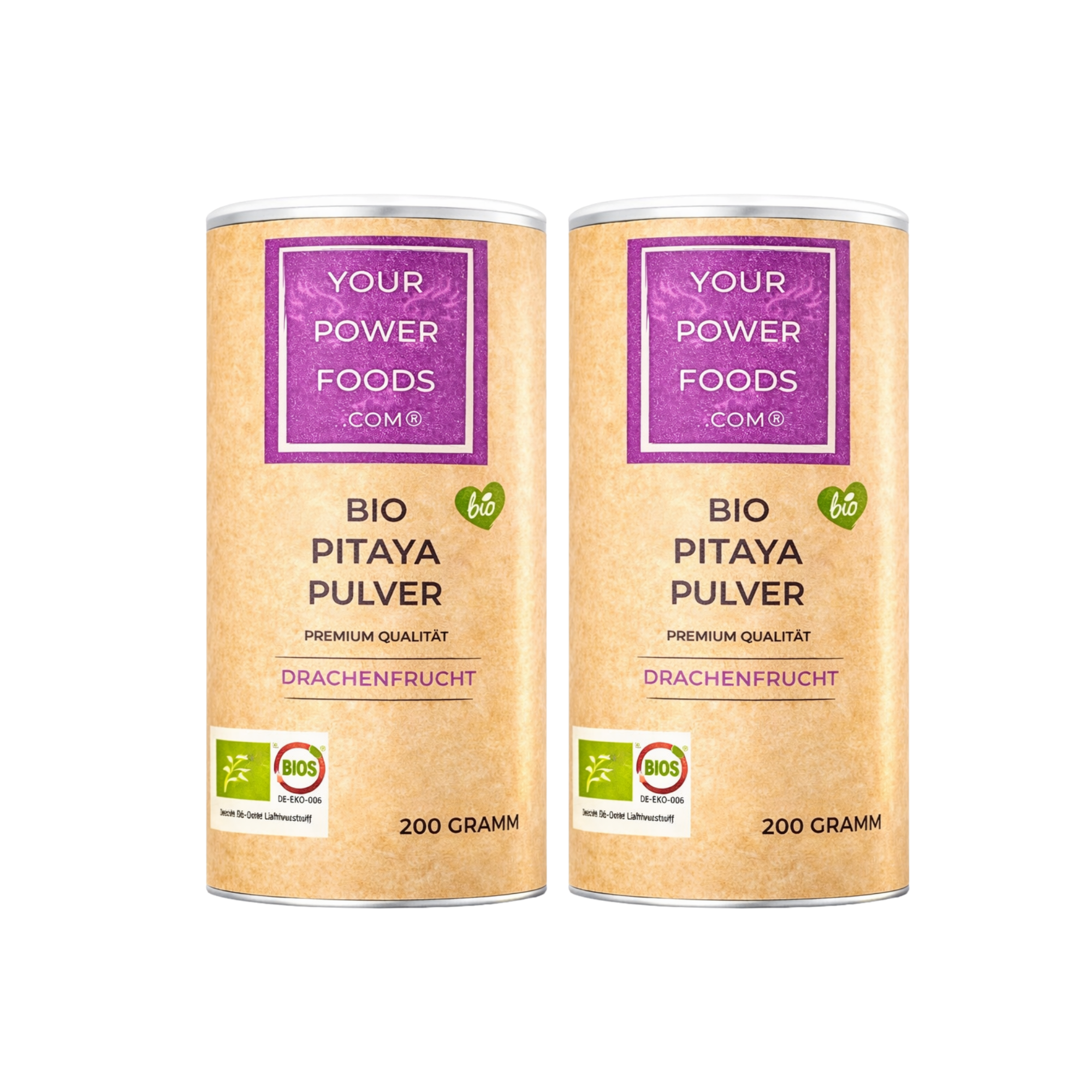 Bio Pitaya Pulver Set 2 x 200g, rotes Drachenfrucht Pulver, Red Dragon Powder