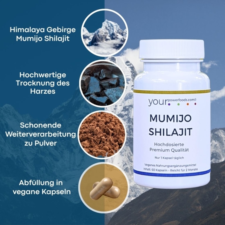 Mumijo Shilajit – 500 mg pro Kapsel, Vorteilsset 2+1 gratis