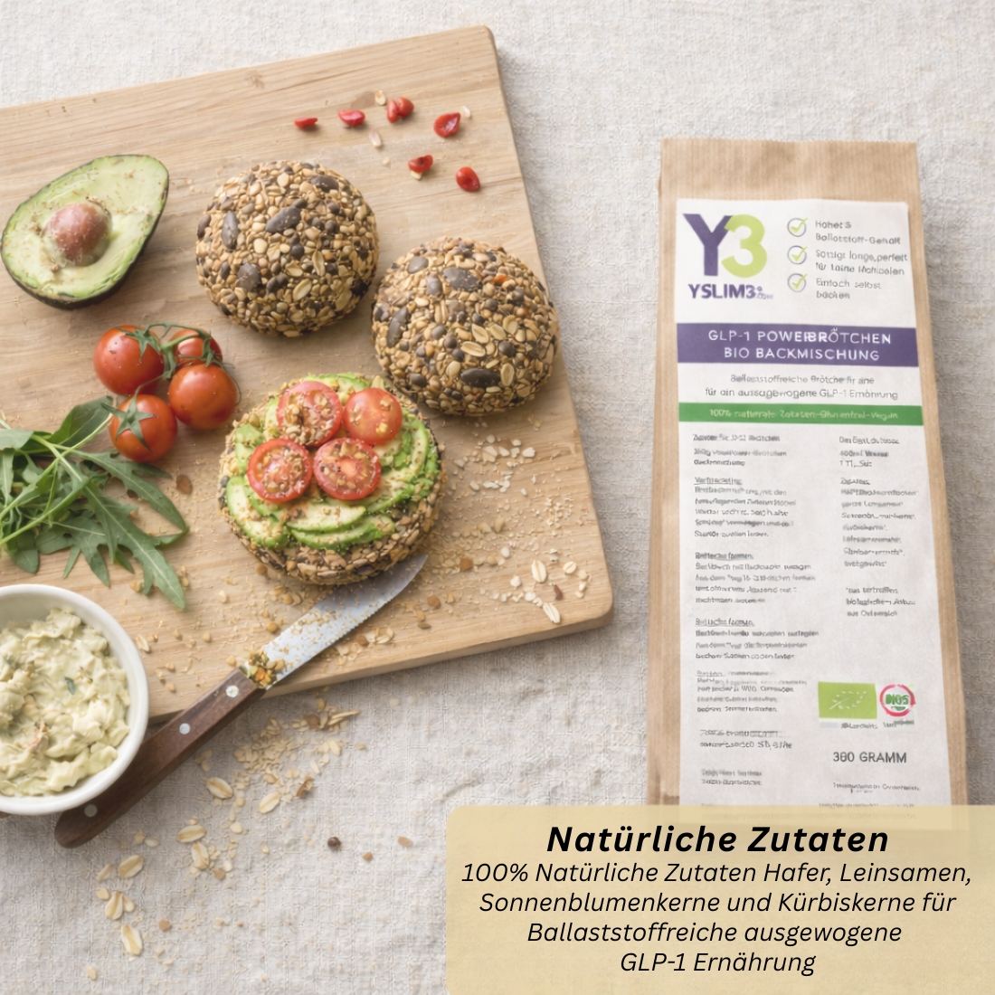 GLP-1 Powerbrötchen, Bio Brötchenbackmischung – Ballaststoffreiche Brötchen für deine GLP-1 Ernährung, 6 x 350 g