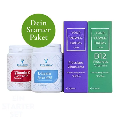 Starterset - Premium Qualität Flüssiges Zink + Vitamin B 12, Vitamin C forte 540, L - Lysin forte 600