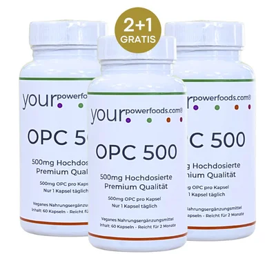 OPC Hochdosiert 500mg, Weintrauben Kernextrakt, 2+1 Gratis
