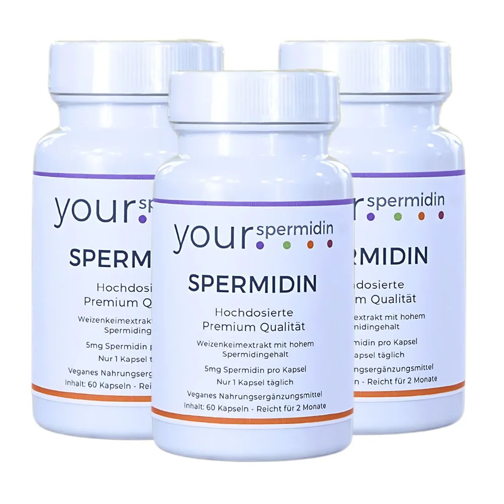 Spermidin Hochdosiert 5mg | Spermidin für 6 Monate | Weizenkeimextrakt Kapseln Kaufen | 3-er Vorteilsset