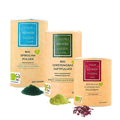 Power Foods Trio - Bio Spirulina, Dulse, Flocken, Gerstengras im Set